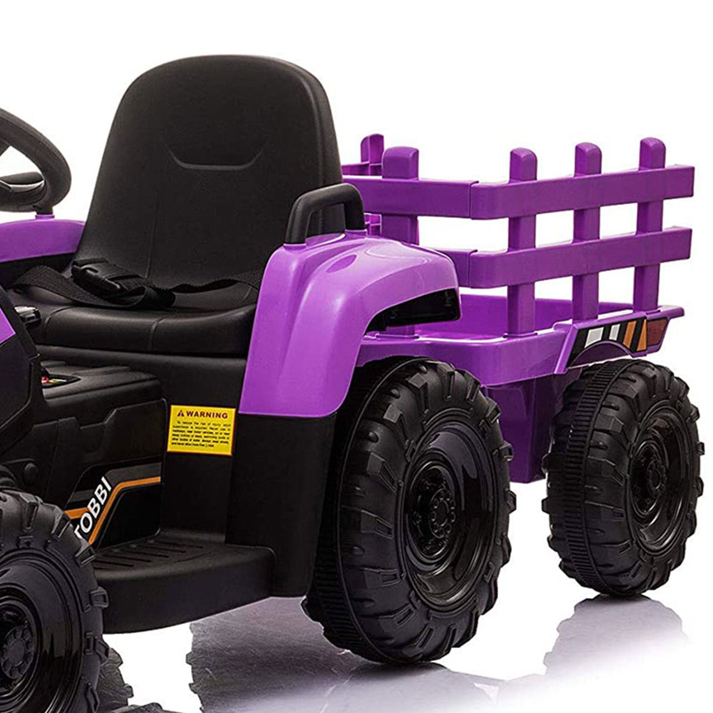 TOBBI 12V Kids Electric Battery-Powered Ride On Toy Tractor w/ Trailer, Purple — image 7