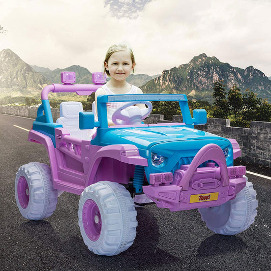 TOBBI 12V Kids Electric Battery-Powered Ride On 3 Speed Toy SUV Car, Blue/Purple — image 2