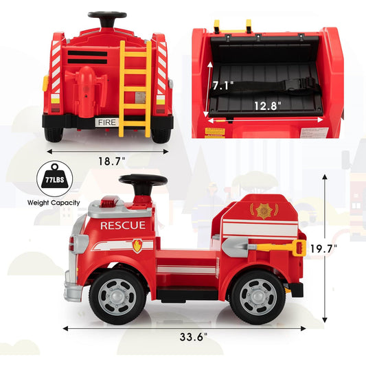 TOBBI Kids Ride on Fire Truck, Battery Powered Car w/ Ladder, Lights, Tools, Red — image 2