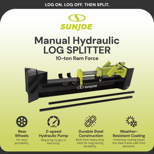 Sun Joe Hydraulic Steel Beam Log Splitter, 10 Ton Capacity Firewood Tool, LJ10M — image 2