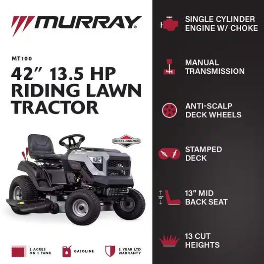 MT100 42 In. 13.5 HP 500Cc E1350 Series Briggs and Stratton Engine 6-Speed Manual Gas Riding Lawn Tractor Mower - image 2