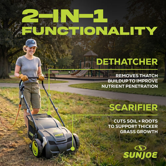 Sun Joe 12 Amp Electric Dethatcher/Scarifier, Lawn Equipment, 8 Gal Bag, AJ801E — image 2