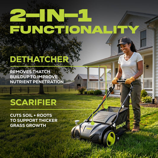 Sun Joe 15" Electric Dethatcher Scarifier with 13.2 Gallon Bag, 13 Amp, AJ805E — image 2
