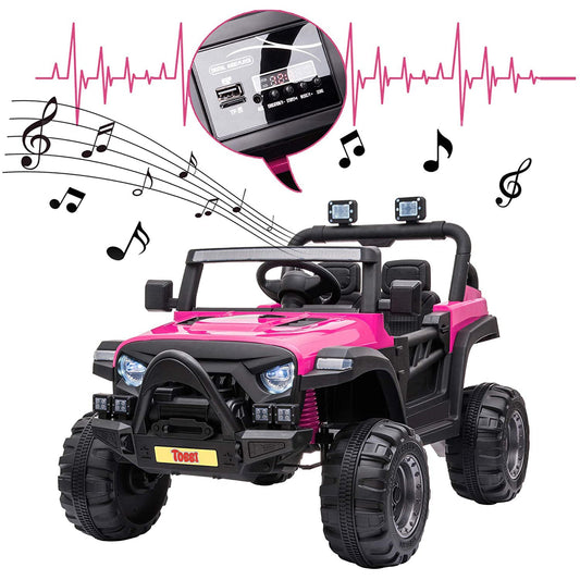 TOBBI 12 Volt Electric Remote Control Kids Toy Ride On Truck, Rose Red — image 2