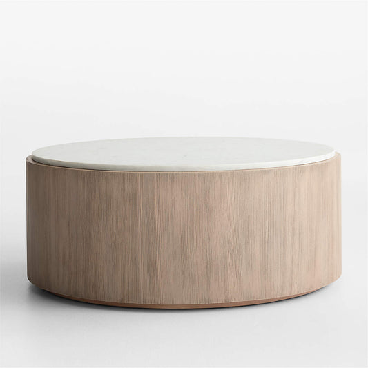 Troupe Marble and Natural Pine Wood 36" Round Coffee Table