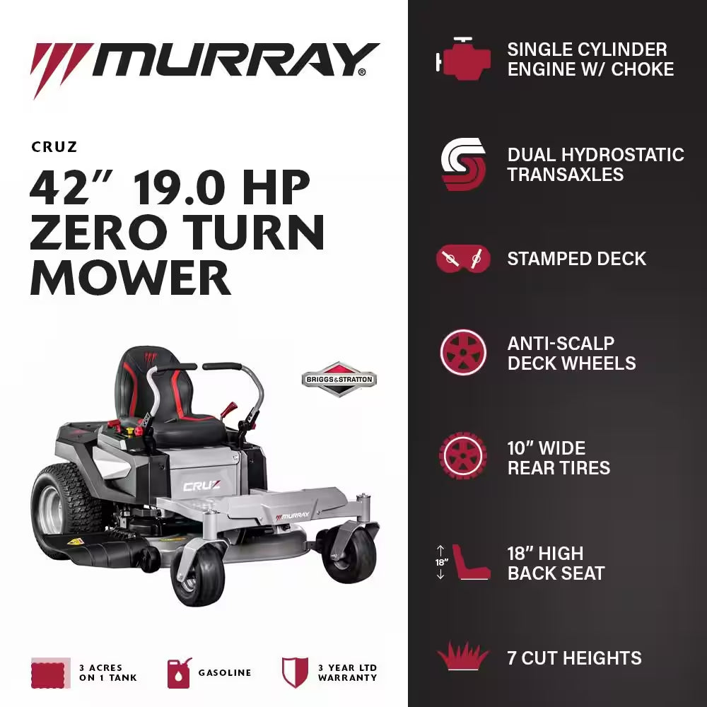 Cruz 42 In. 19.0 HP 540Cc EX1900 Series Briggs and Stratton Engine Dual Hydrostatic Drive Gas Zero Turn Mower - image 2