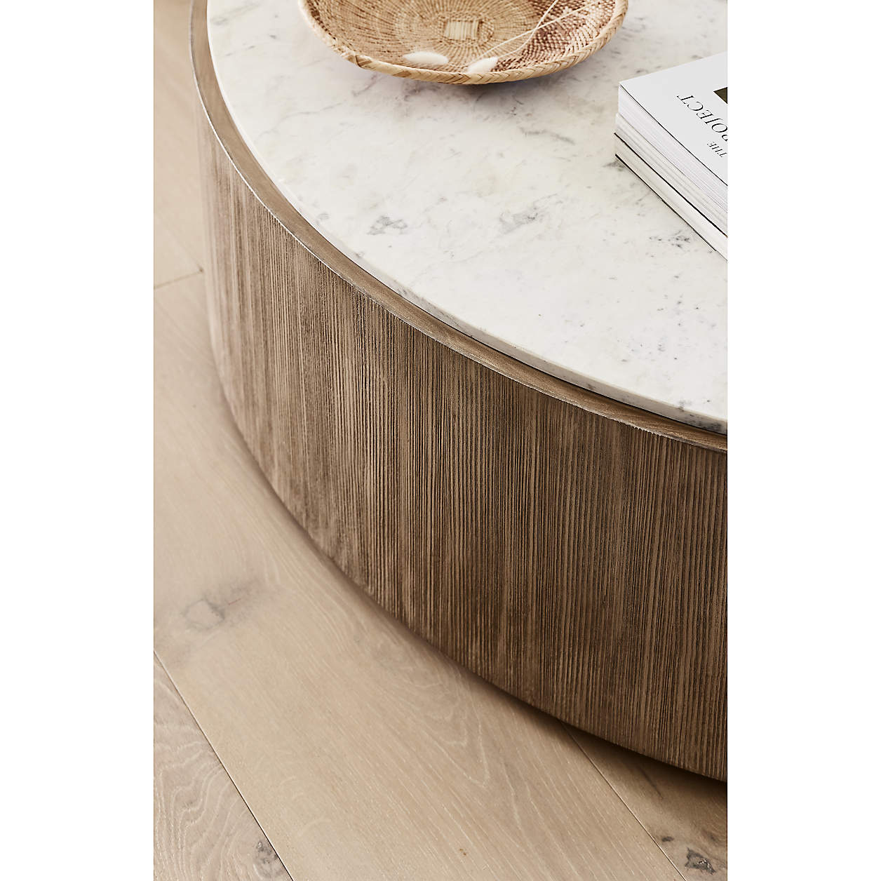 Troupe Marble and Natural Pine Wood 36" Round Coffee Table