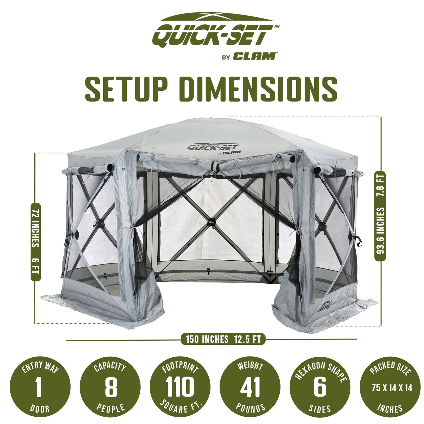 CLAM Quick-Set Pavilion 12.5 x 12.5 Foot Portable Outdoor Canopy Shelter, Gray — image 4