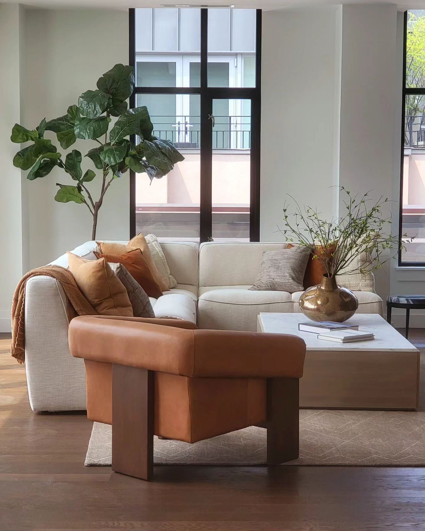 Troupe Marble and Natural Pine Wood 36" Round Coffee Table