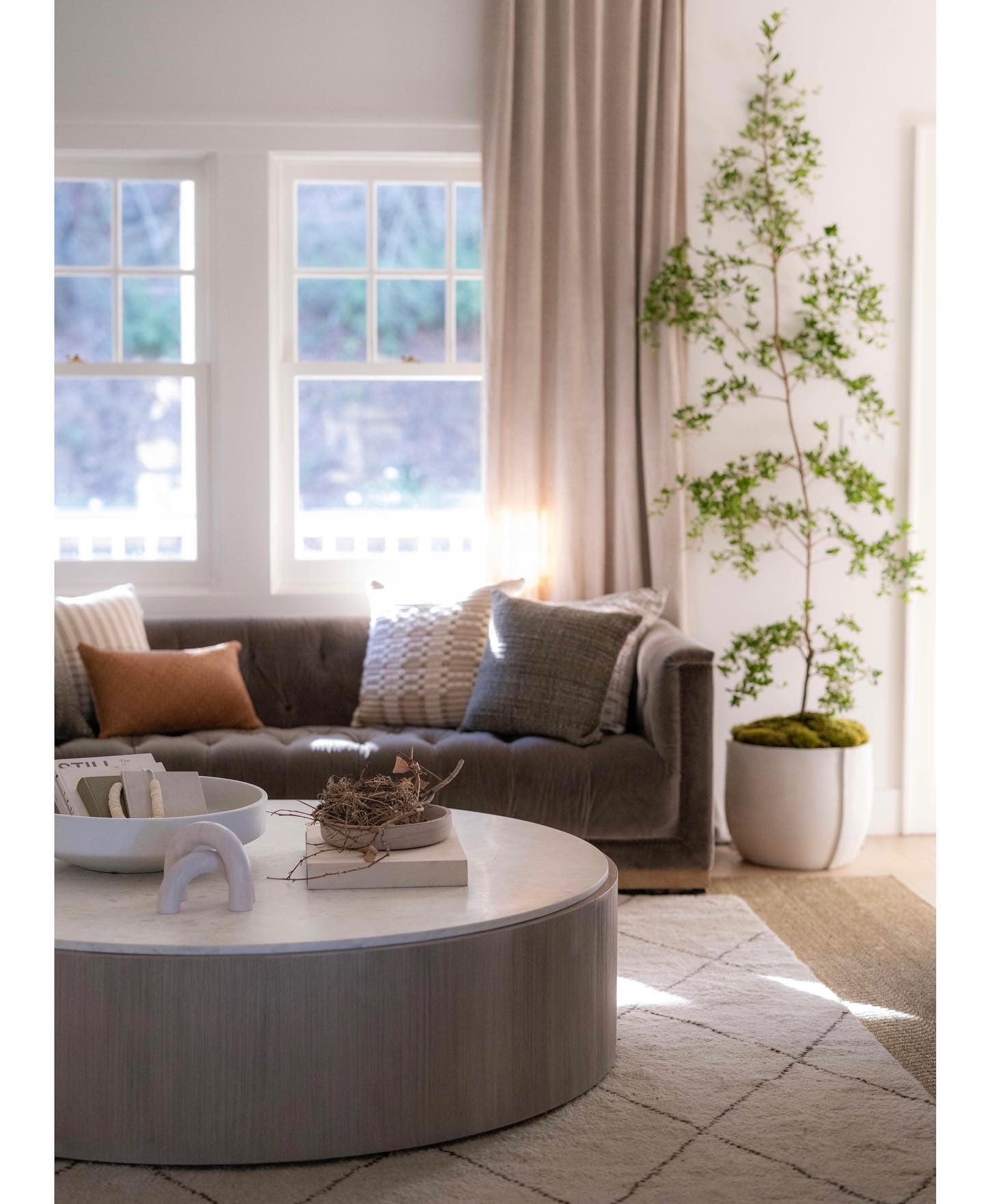 Troupe Marble and Natural Pine Wood 36" Round Coffee Table