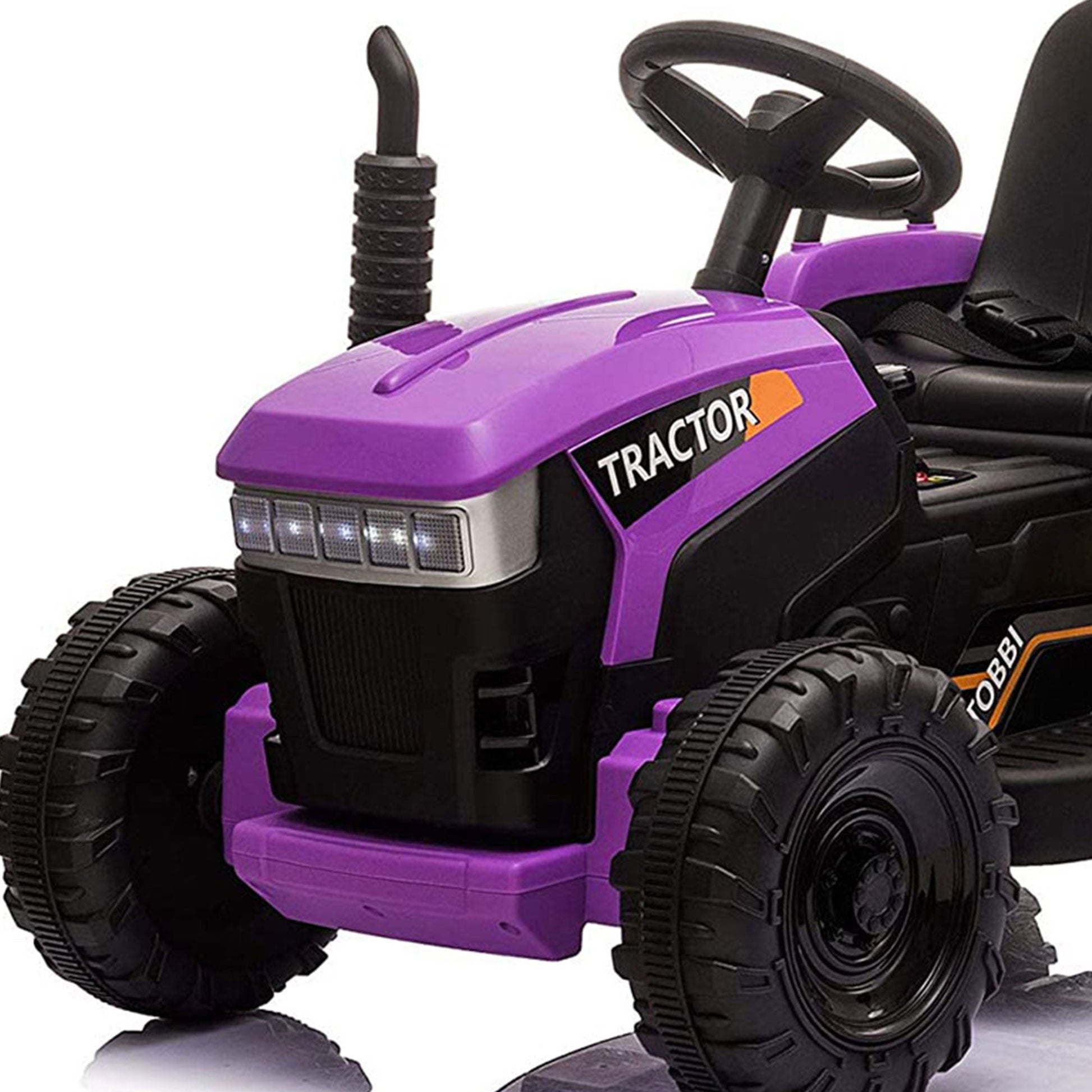 TOBBI 12V Kids Electric Battery-Powered Ride On Toy Tractor w/ Trailer, Purple — image 6