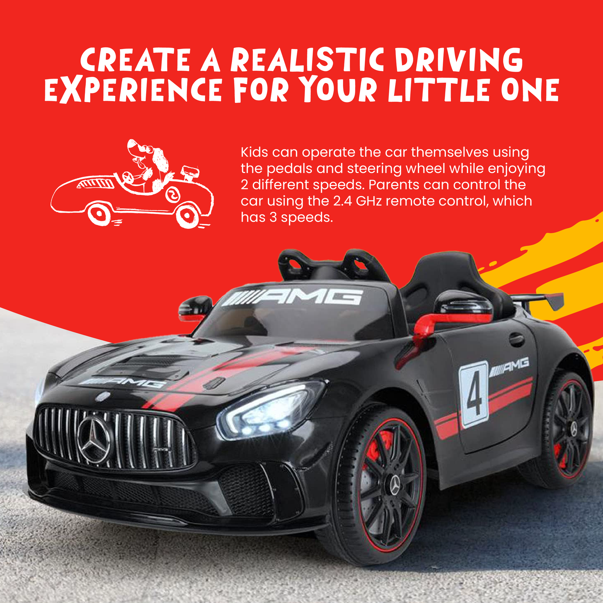 TOBBI 12V Kids Electric Battery-Powered Ride On Toy Mercedes-Benz Car, Black — image 2