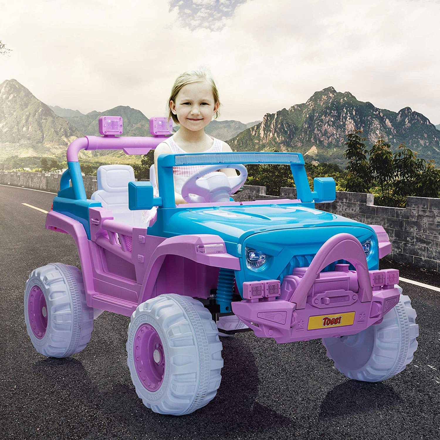 TOBBI 12V Kids Electric Battery-Powered Ride On 3 Speed Toy SUV Car, Blue/Purple — image 2