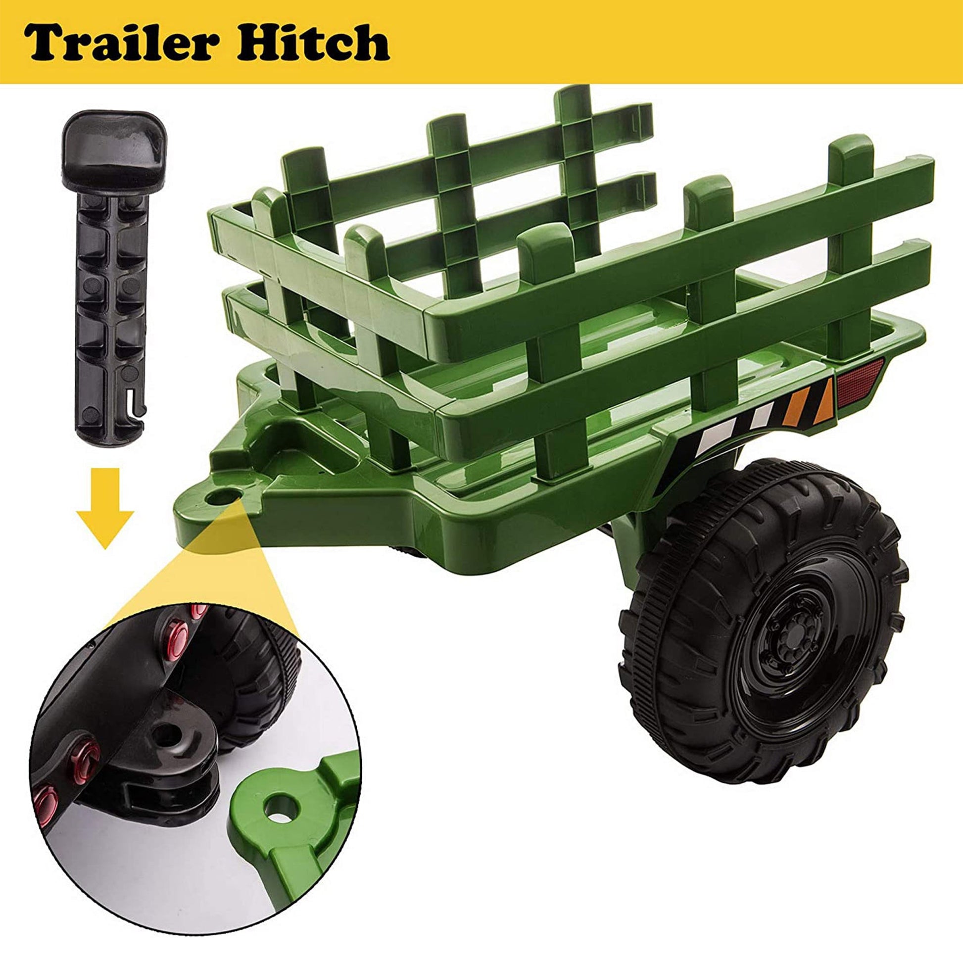 TOBBI 12 Volt Battery Operated Toy Tractor with Pull Behind Trailer, Dark Green — image 4