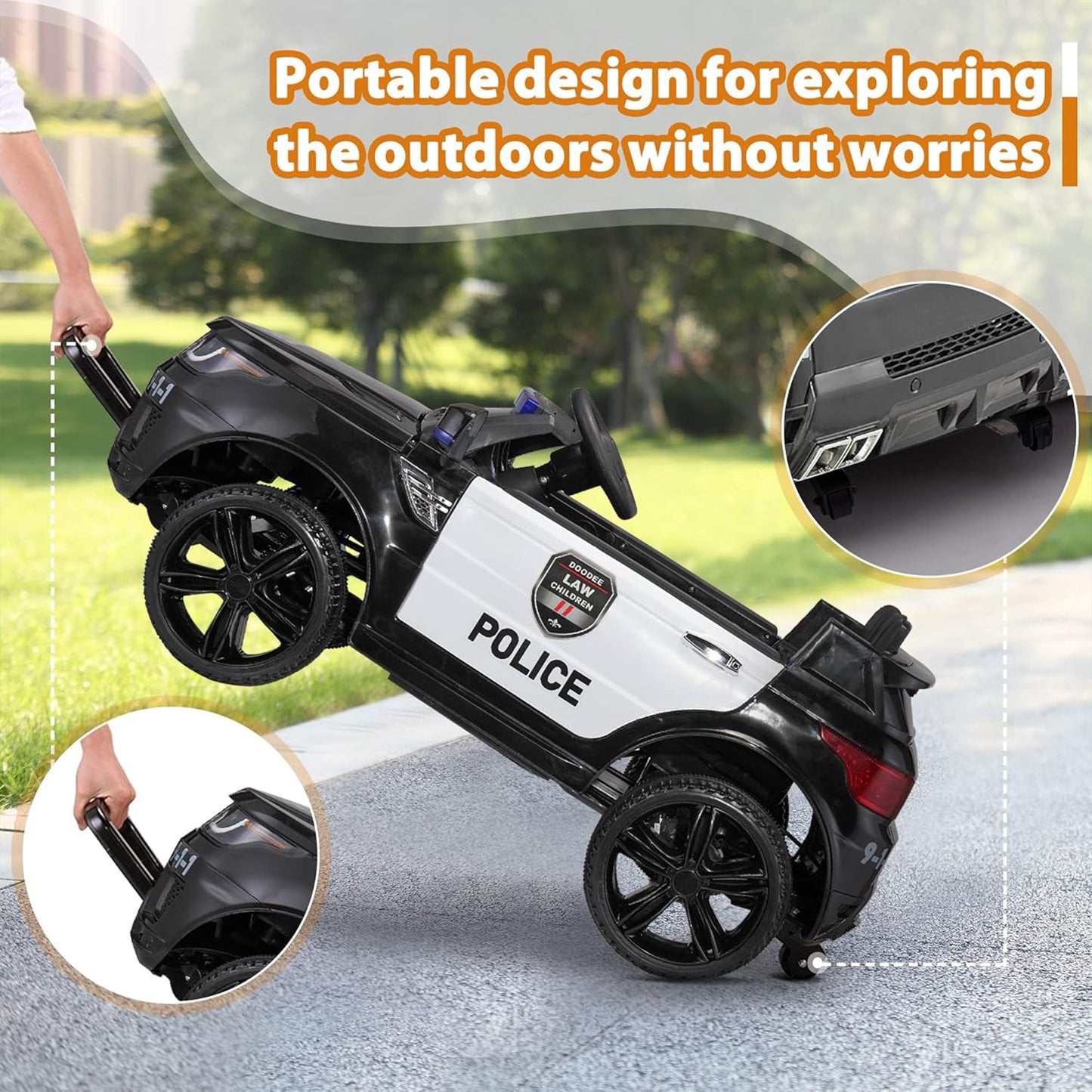 TOBBI 12 Volt Battery Powered Ride On Police SUV for Kids Ages 3 Years, Black — image 6