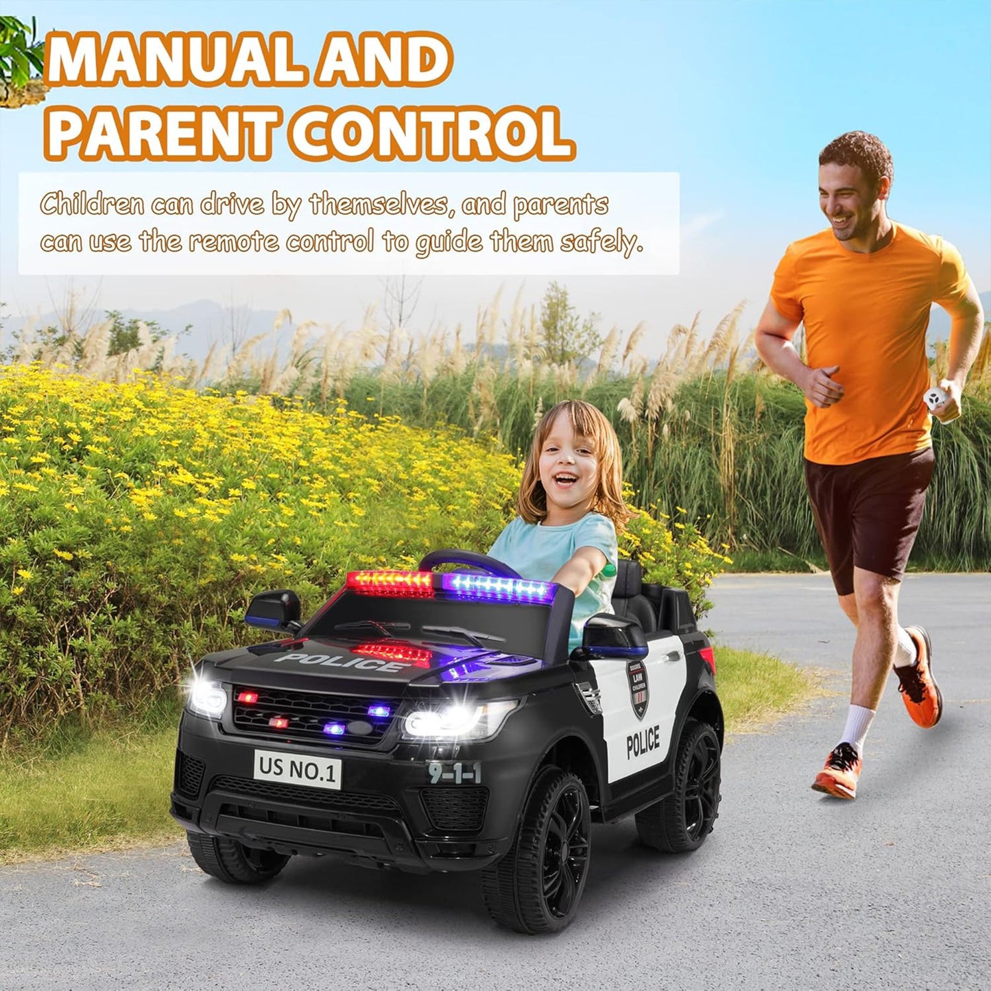 TOBBI 12 Volt Battery Powered Ride On Police SUV for Kids Ages 3 Years, Black — image 7