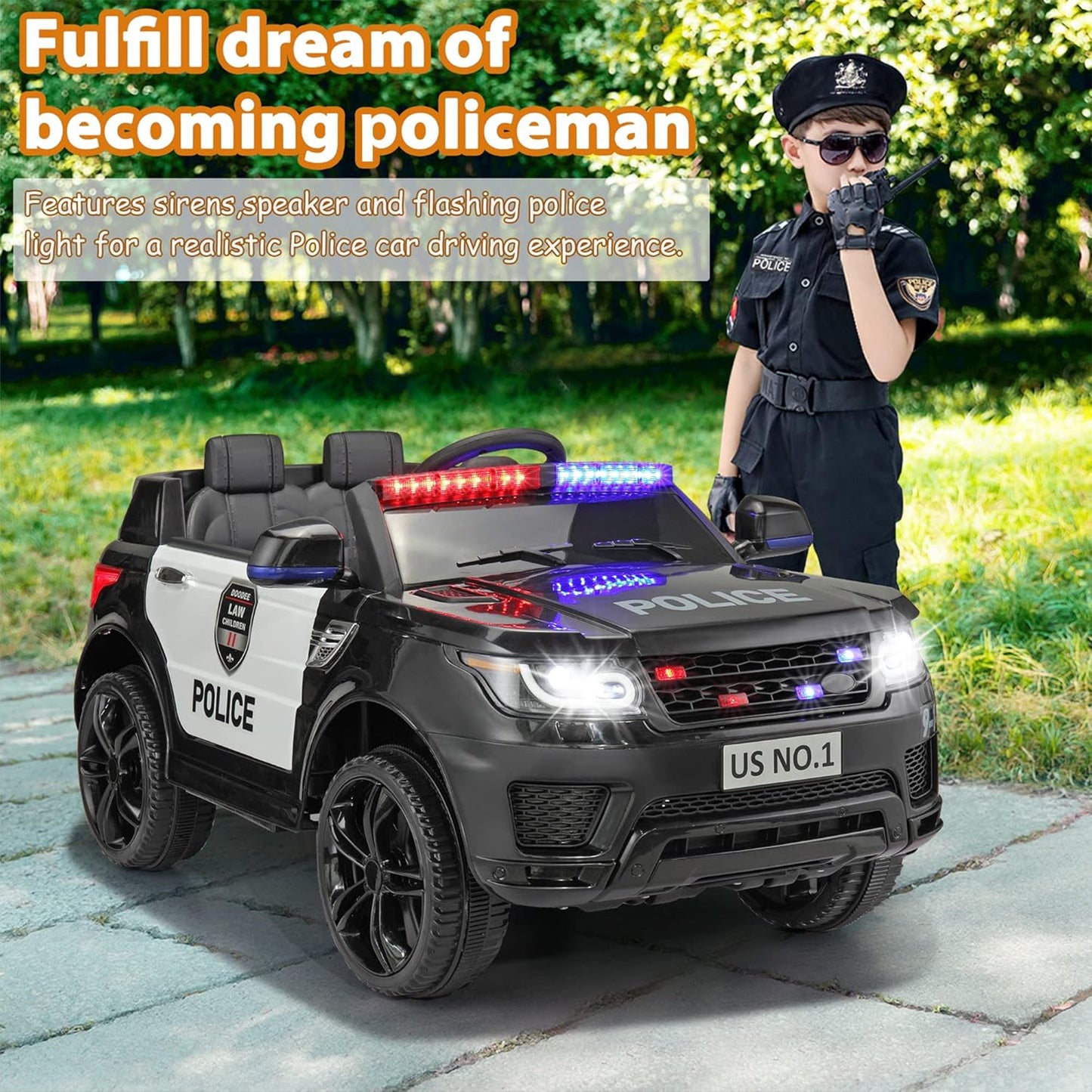 TOBBI 12 Volt Battery Powered Ride On Police SUV for Kids Ages 3 Years, Black — image 8