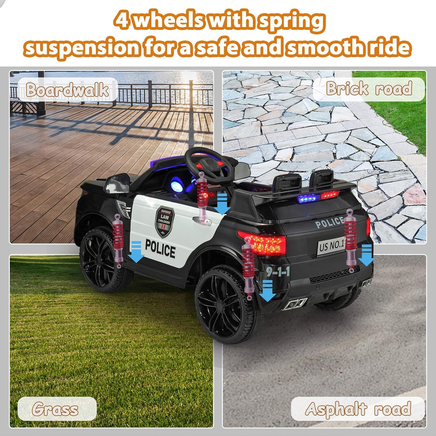 TOBBI 12 Volt Battery Powered Ride On Police SUV for Kids Ages 3 Years, Black — image 9