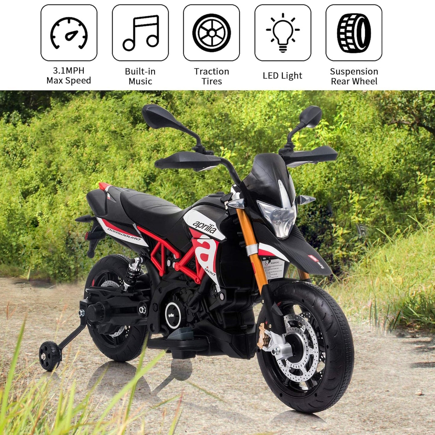 TOBBI Battery Powered Ride On Aprilia Motorcycle for Ages 3 Years and Up, Red — image 7