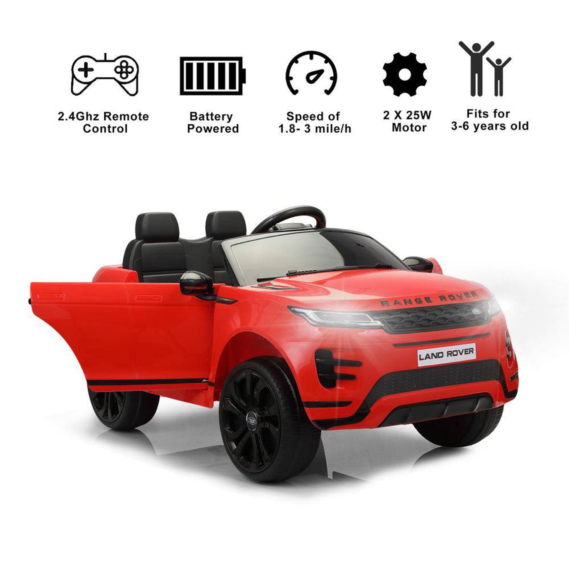 TOBBI 12V Kids Electric Battery Powered Licensed Land Rover Ride On Toy Car, Red — image 2