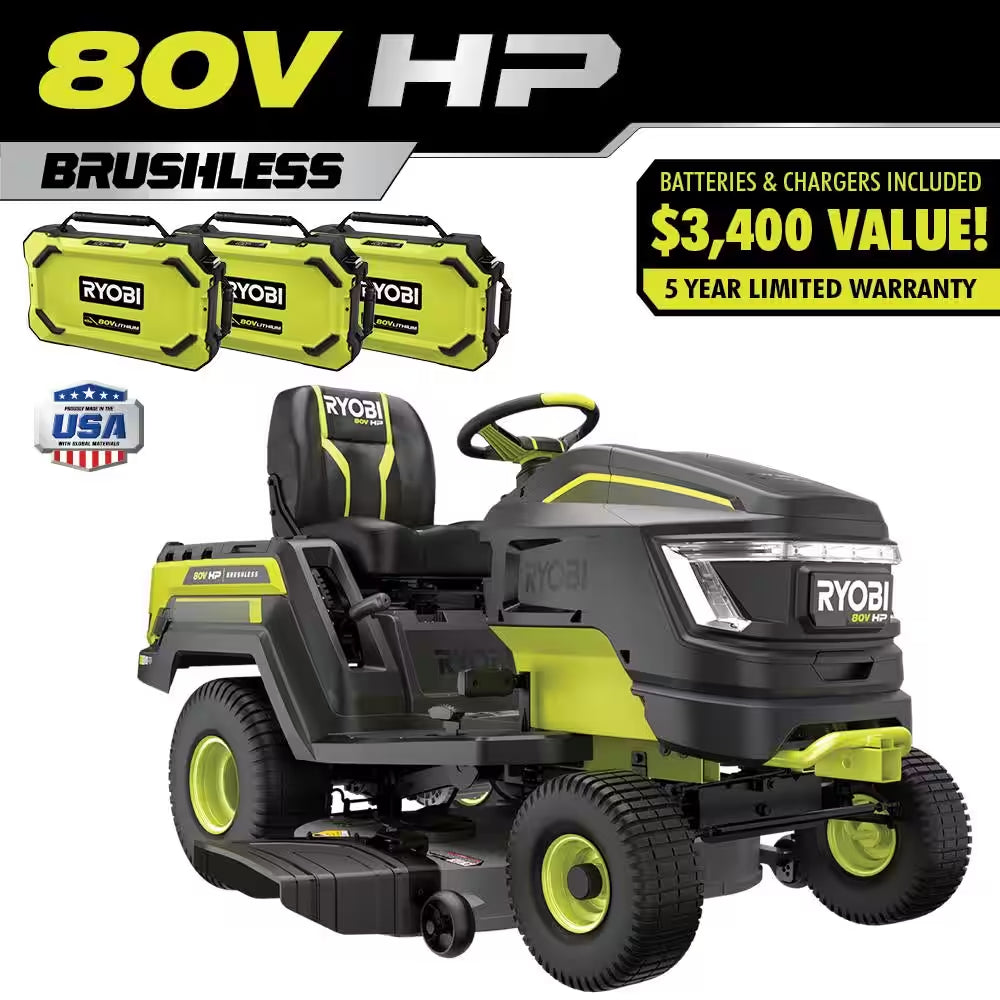 80V HP Brushless 42 In. Battery Electric Cordless Riding Lawn Tractor with (3) 80V 10Ah Batteries and Charger - image 2
