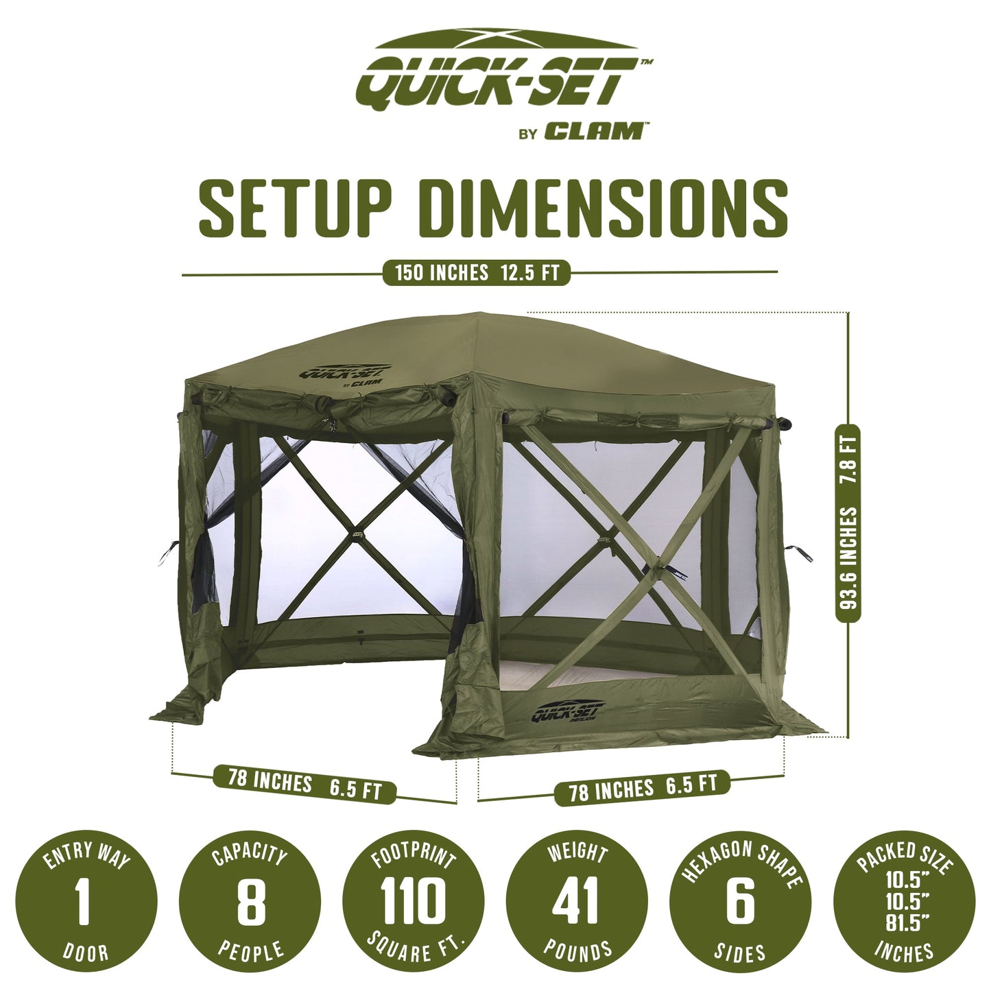 Clam Quick-Set Pavilion 12.5 x 12.5 Foot Portable Outdoor Canopy Shelter, Green — image 2