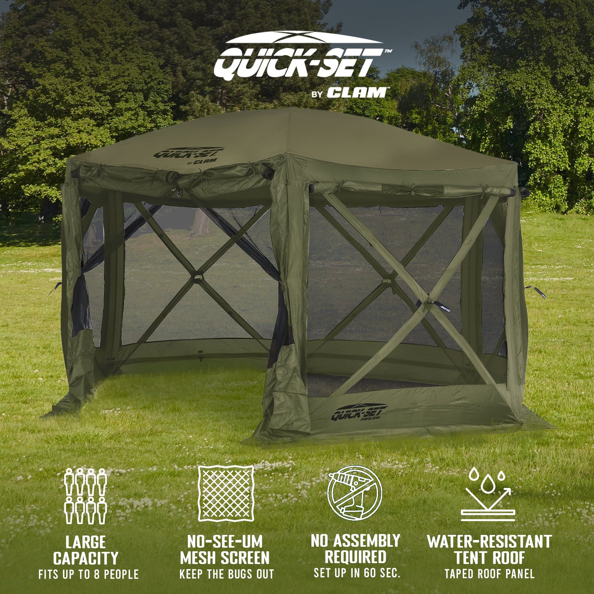 Clam Quick-Set Pavilion 12.5 x 12.5 Foot Portable Outdoor Canopy Shelter, Green — image 3