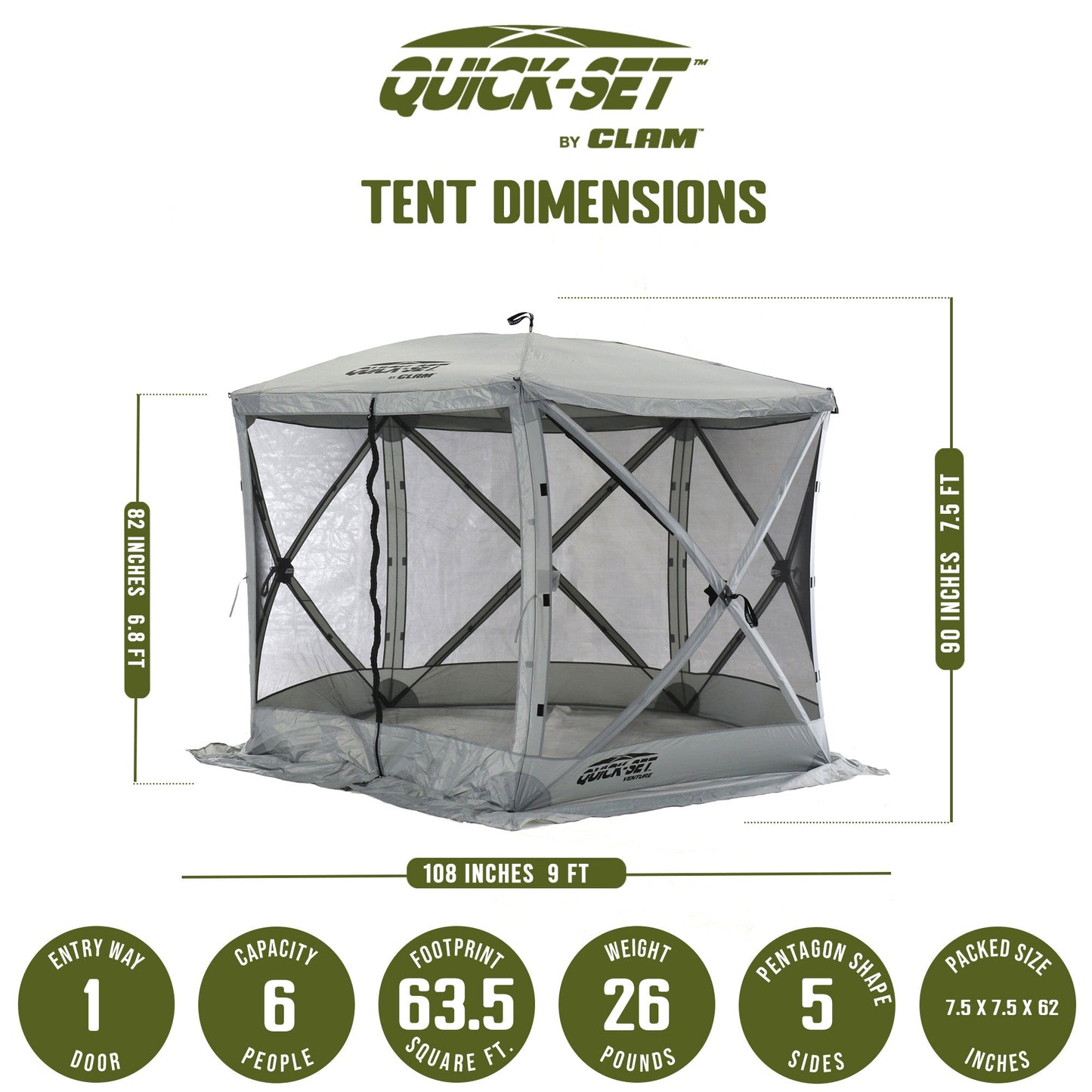 CLAM Quick Set Venture Canopy Shelter + CLAM Quick Set Screen, Gray (2 Pack) — image 5