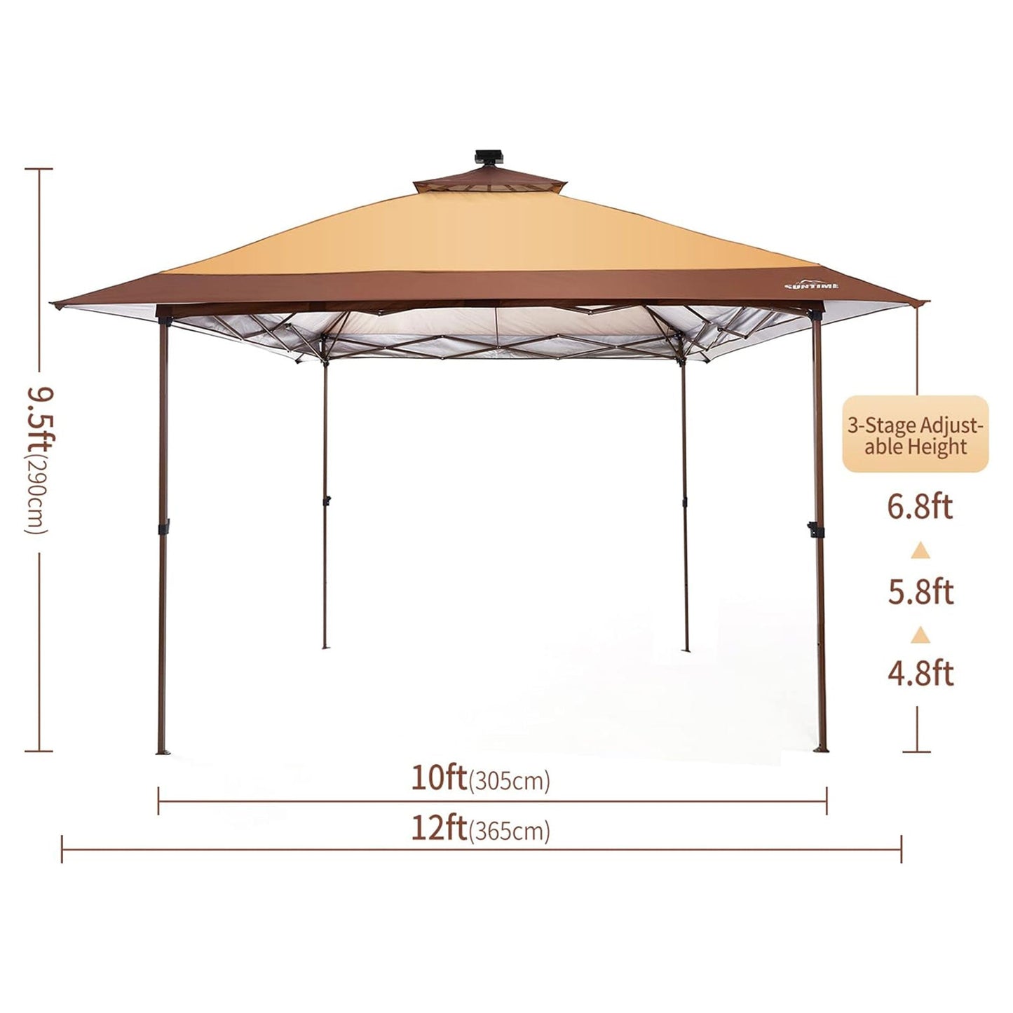 Suntime 12x12 Instant Pop Up Gazebo Solar Light Screen Canopy Tent Cover, Brown — image 5