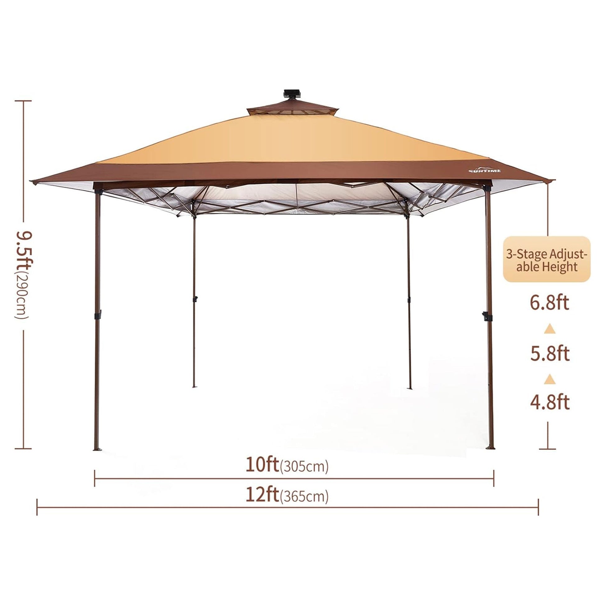 Suntime 12x12 Instant Pop Up Gazebo Solar Light Screen Canopy Tent Cover, Brown — image 5