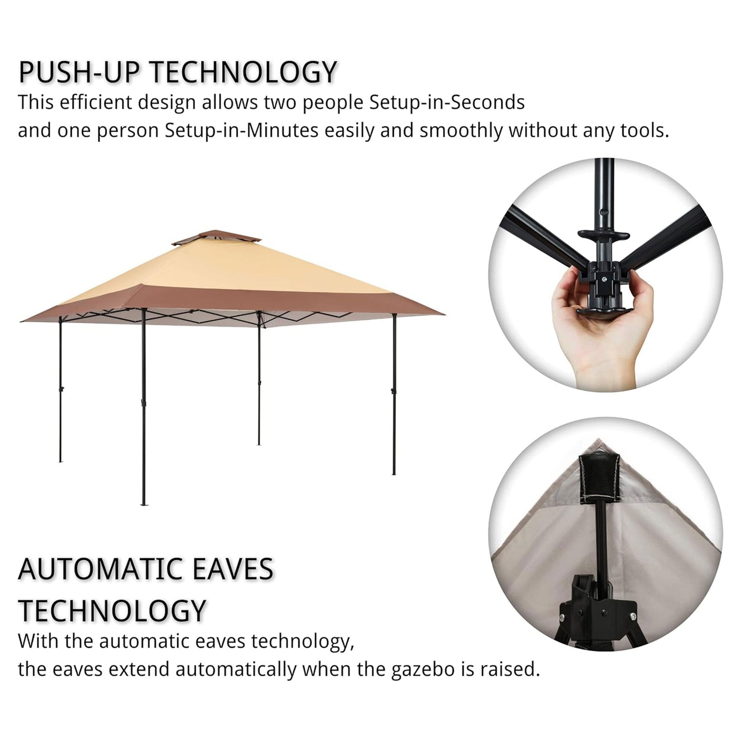 Suntime 12x12 Instant Pop Up Gazebo Solar Light Screen Canopy Tent Cover, Brown — image 4
