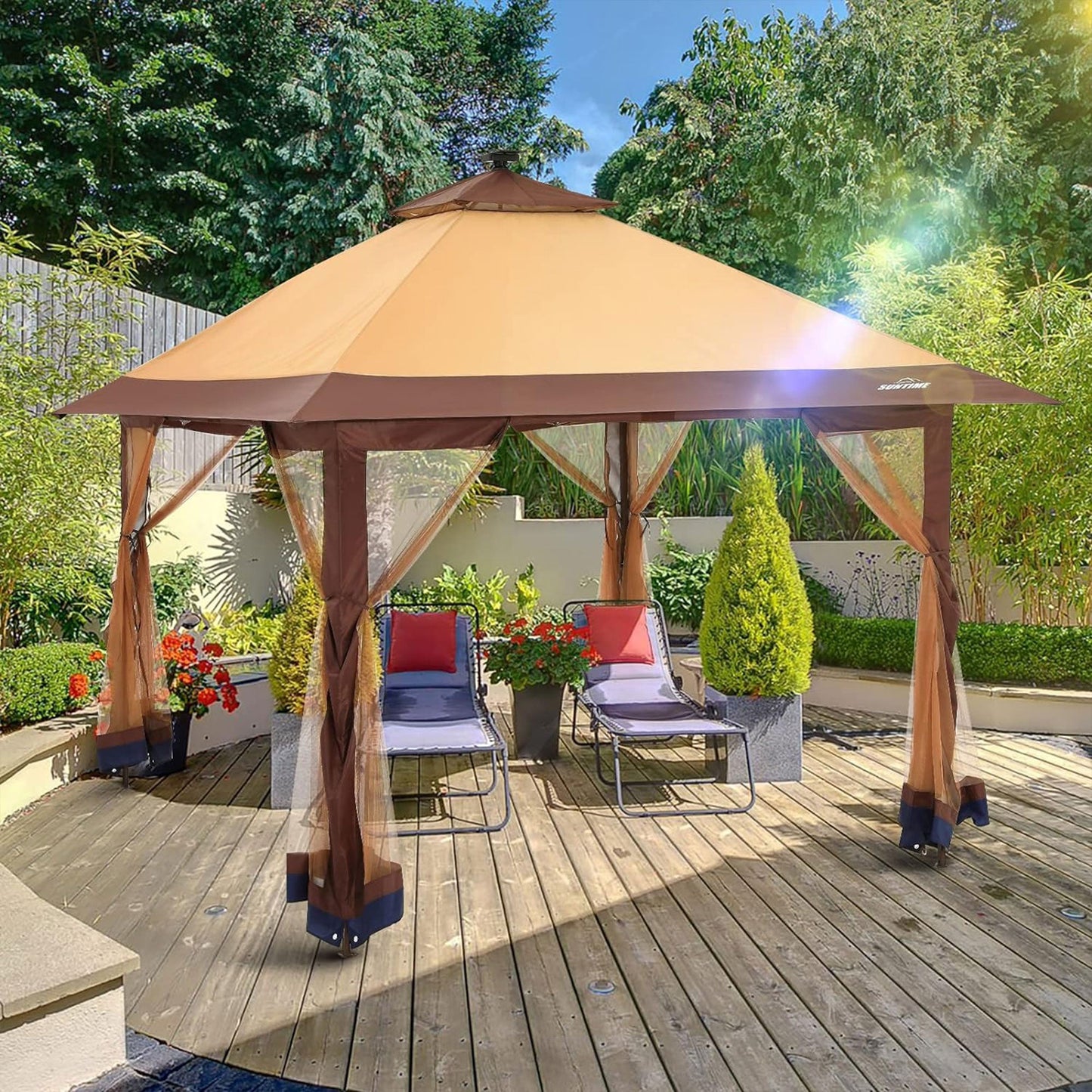 Suntime 12x12 Instant Pop Up Gazebo Solar Light Screen Canopy Tent Cover, Brown — image 6