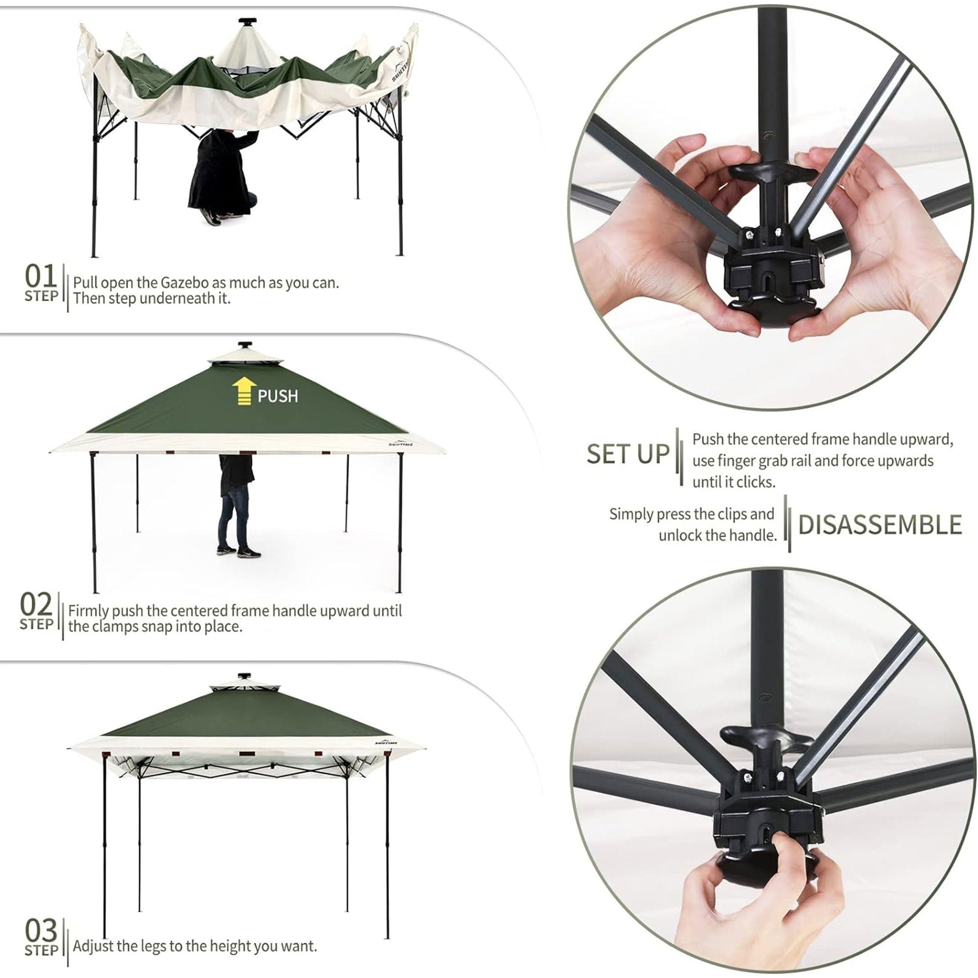 Suntime 12x12 Instant Pop Up Gazebo Solar Light Screen Canopy Tent Cover, Green — image 3