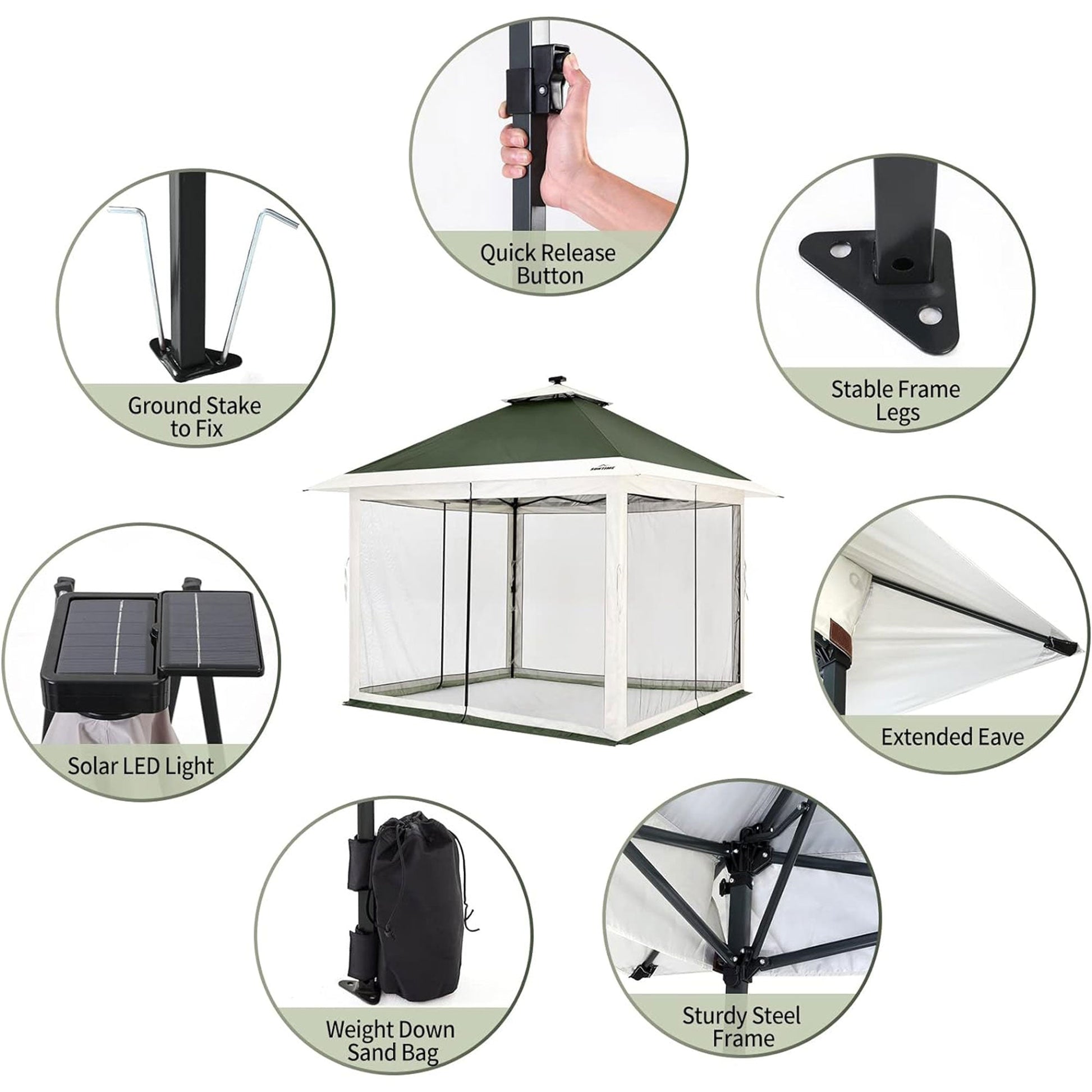 Suntime 12x12 Instant Pop Up Gazebo Solar Light Screen Canopy Tent Cover, Green — image 4