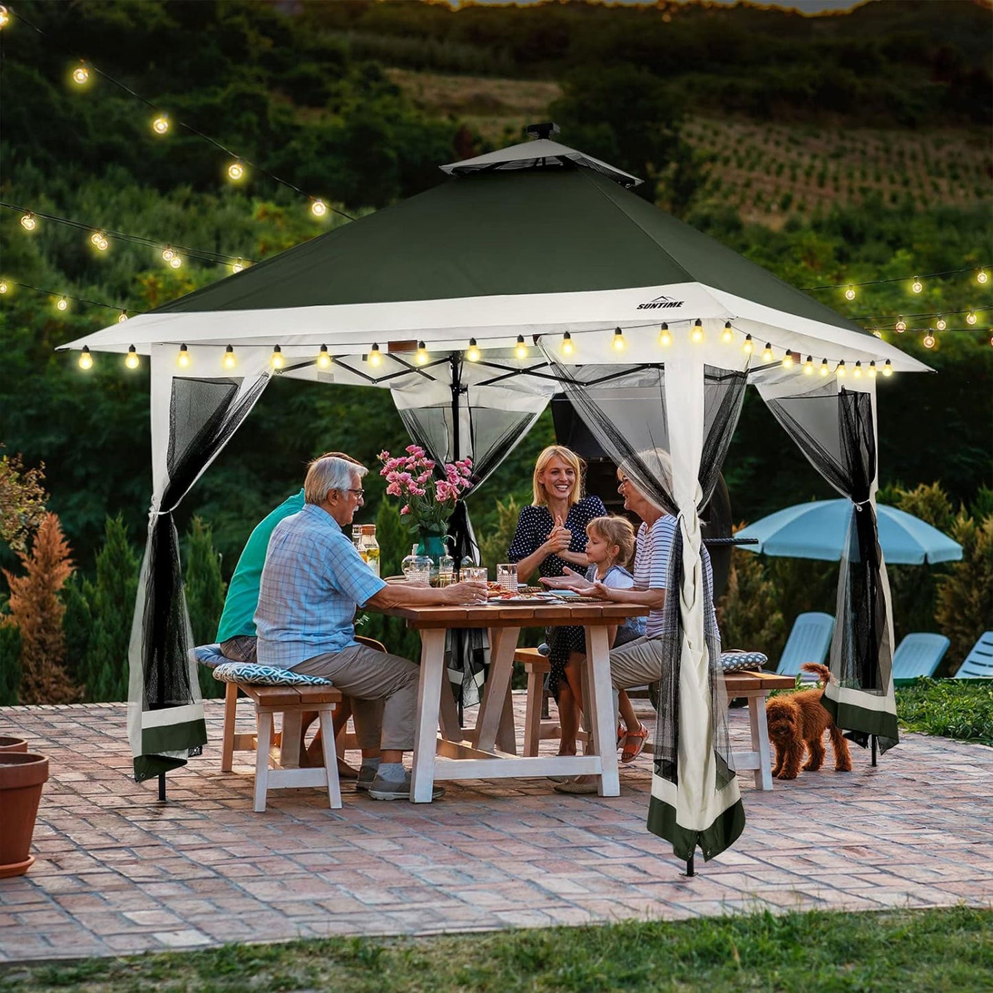 Suntime 12x12 Instant Pop Up Gazebo Solar Light Screen Canopy Tent Cover, Green — image 5