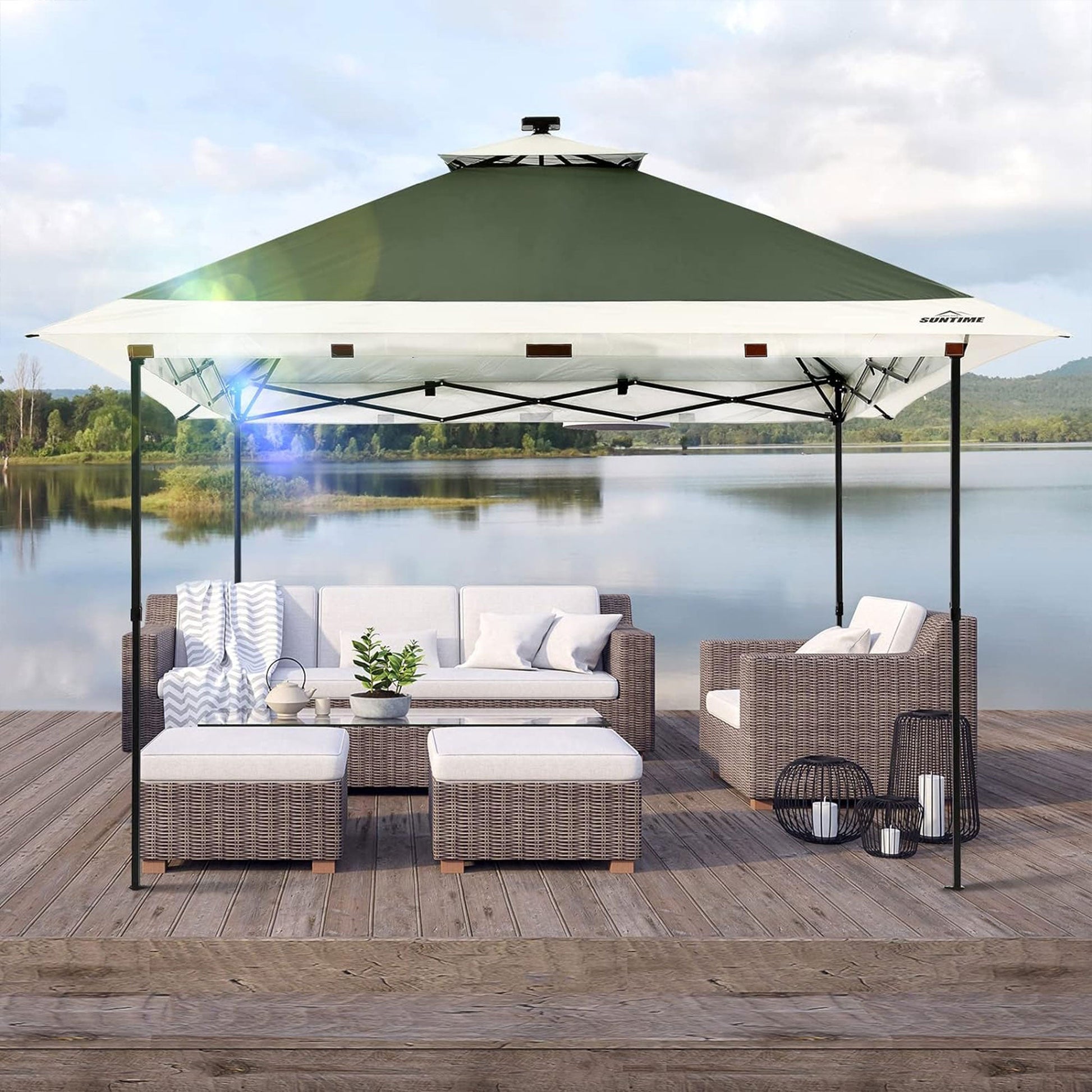 Suntime 12x12 Instant Pop Up Gazebo Solar Light Screen Canopy Tent Cover, Green — image 6