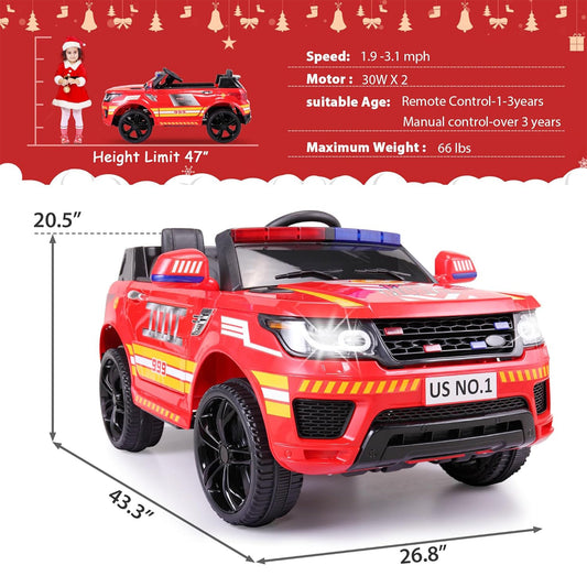 TOBBI 12 Volt Battery Powered Ride On Fire Truck for Kids Ages 3 Years, Red — image 2