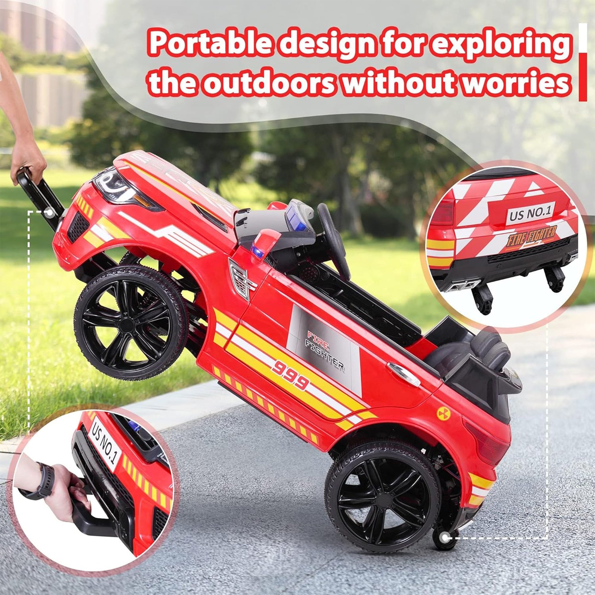 TOBBI 12 Volt Battery Powered Ride On Fire Truck for Kids Ages 3 Years, Red — image 6