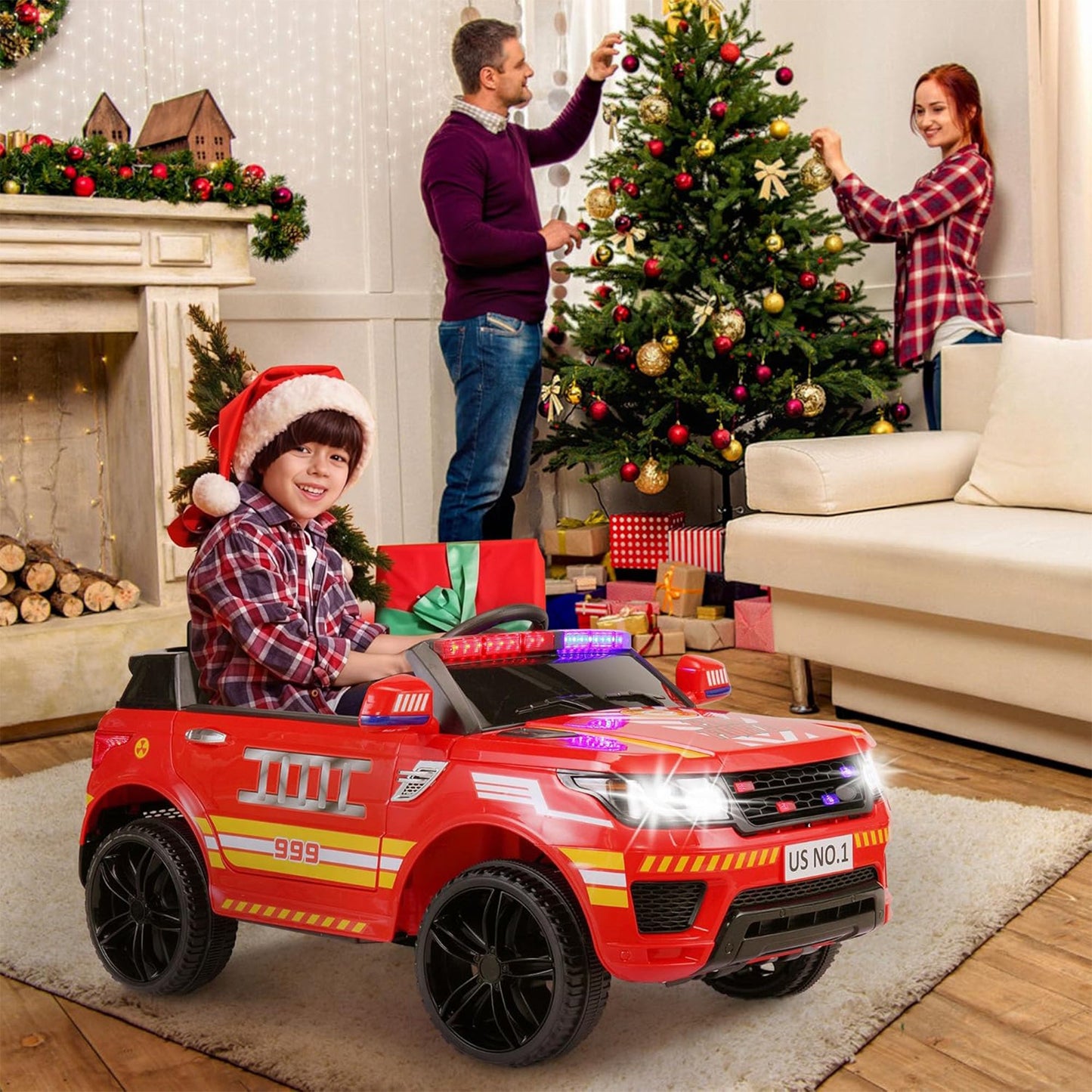 TOBBI 12 Volt Battery Powered Ride On Fire Truck for Kids Ages 3 Years, Red — image 8