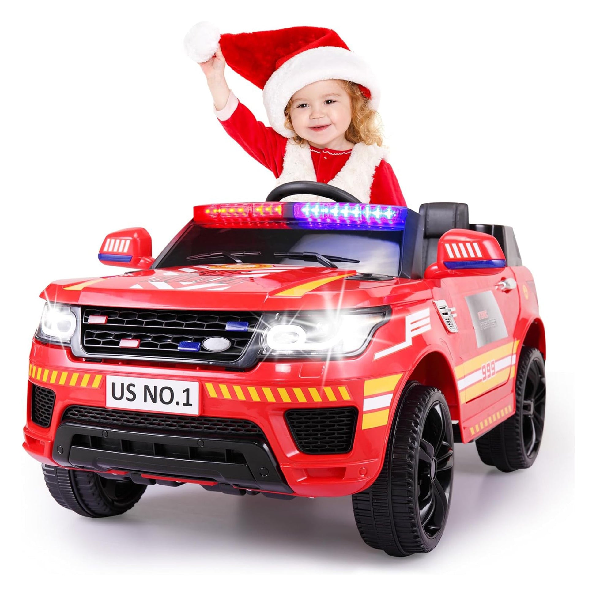 TOBBI 12 Volt Battery Powered Ride On Fire Truck for Kids Ages 3 Years, Red — image 9