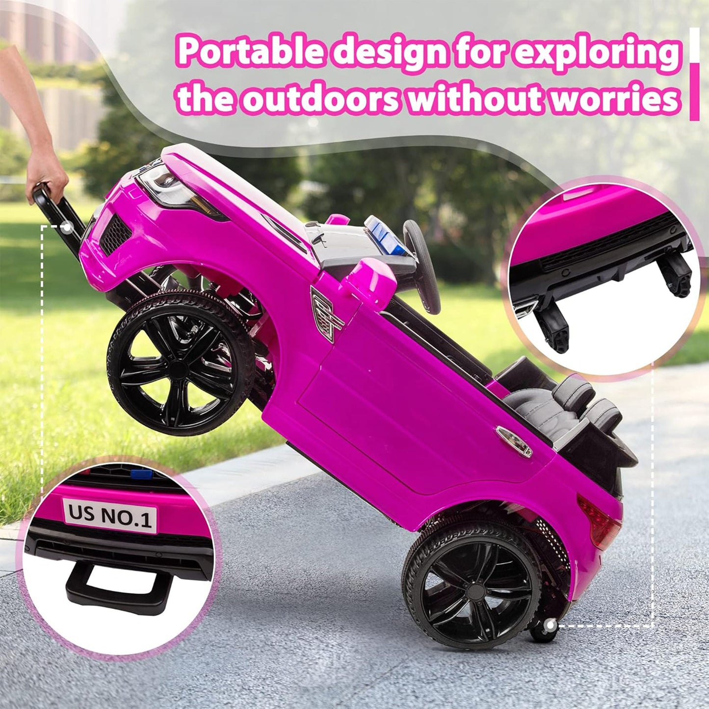 TOBBI 12 Volt Battery Powered Ride On Police SUV for Kids Ages 3 Years, Rose Red — image 5