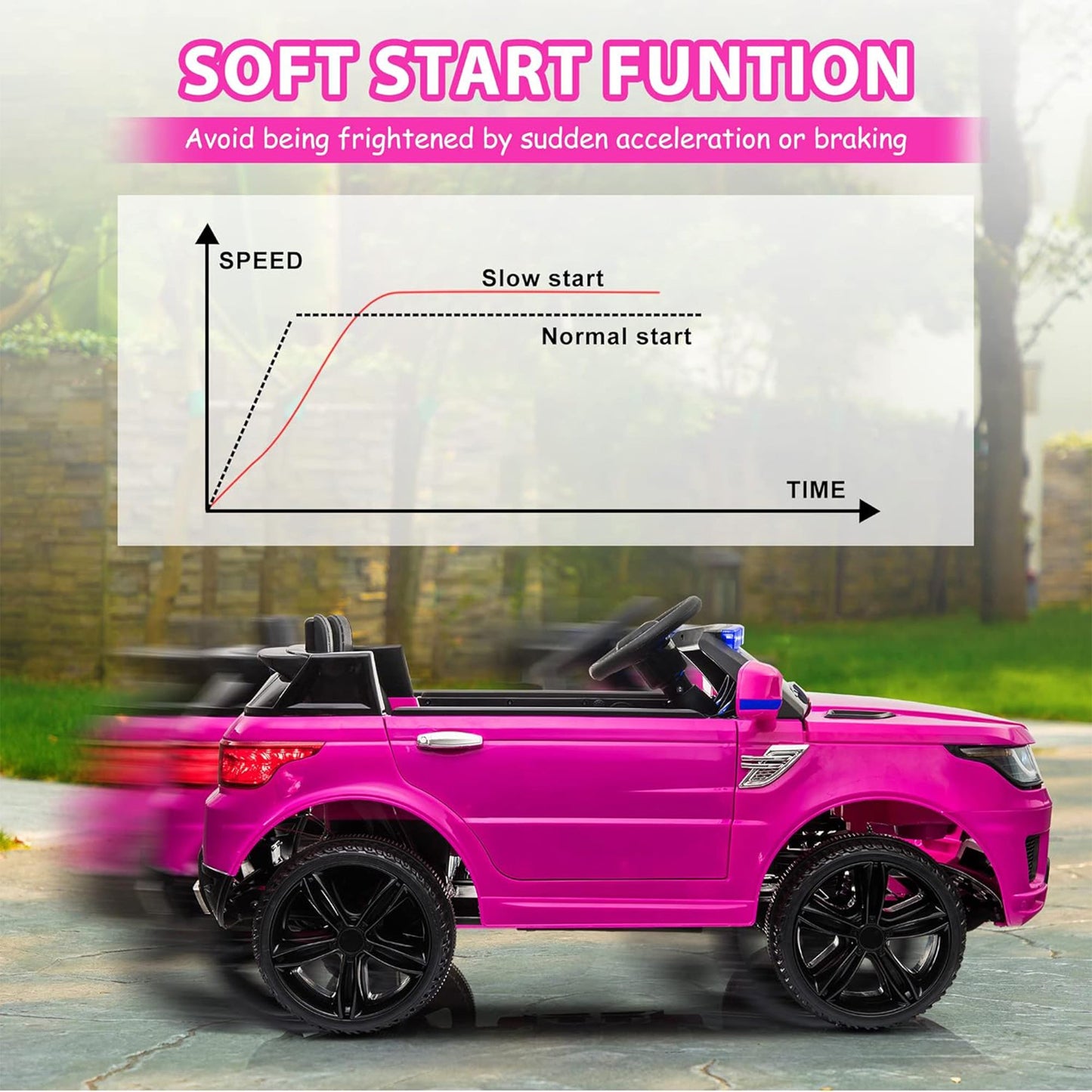 TOBBI 12 Volt Battery Powered Ride On Police SUV for Kids Ages 3 Years, Rose Red — image 6