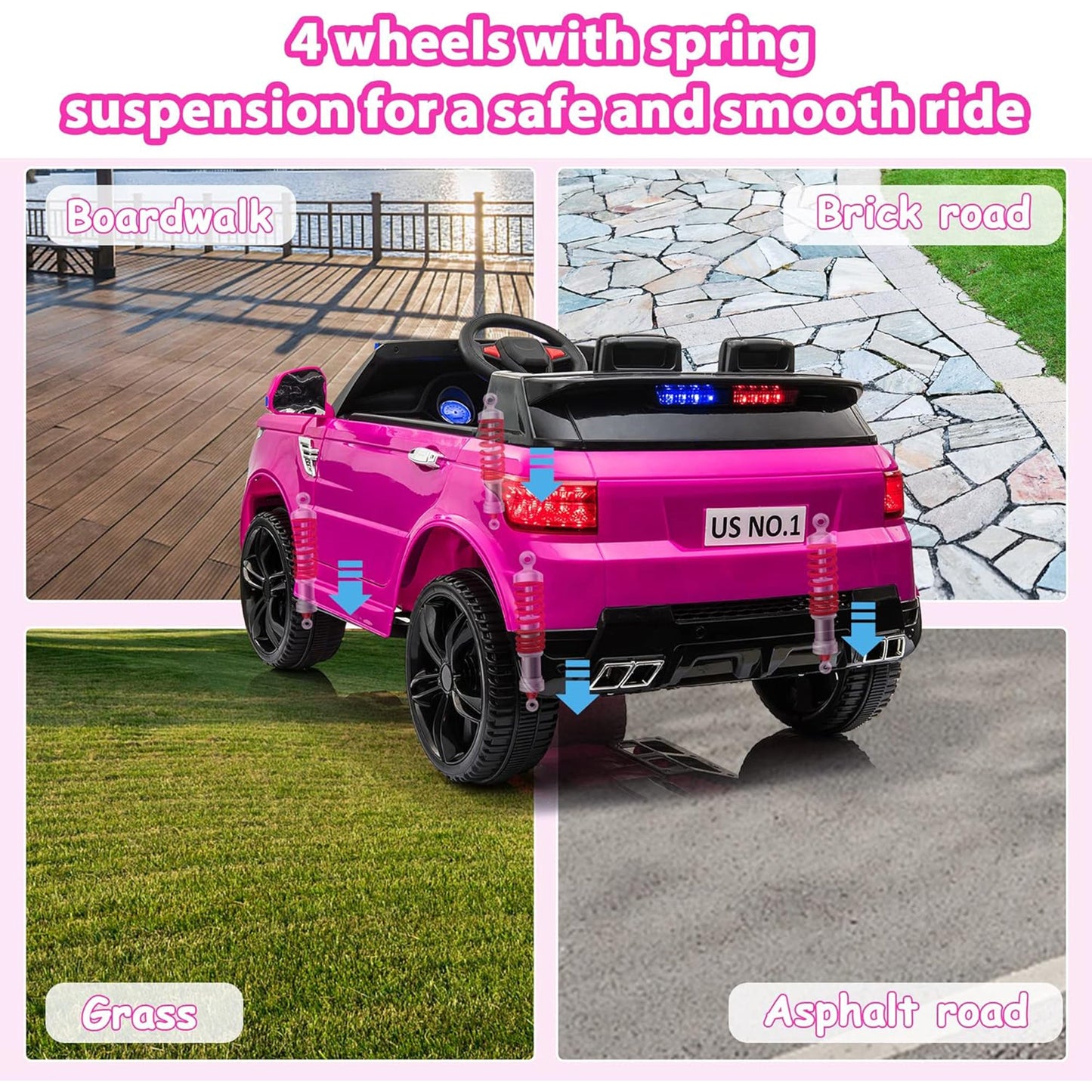 TOBBI 12 Volt Battery Powered Ride On Police SUV for Kids Ages 3 Years, Rose Red — image 7