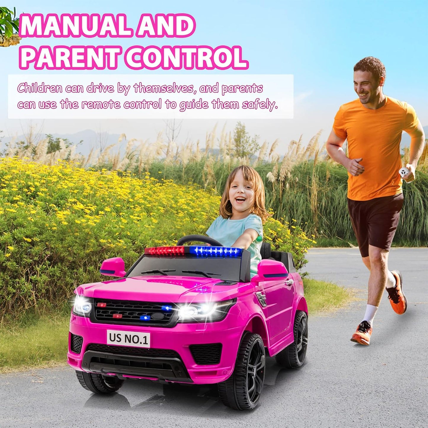 TOBBI 12 Volt Battery Powered Ride On Police SUV for Kids Ages 3 Years, Rose Red — image 8