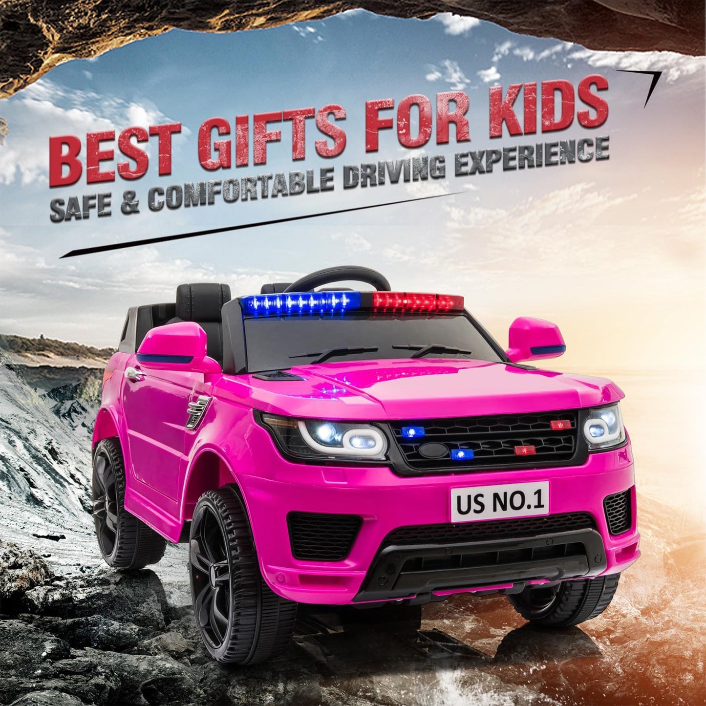 TOBBI 12 Volt Battery Powered Ride On Police SUV for Kids Ages 3 Years, Rose Red — image 9