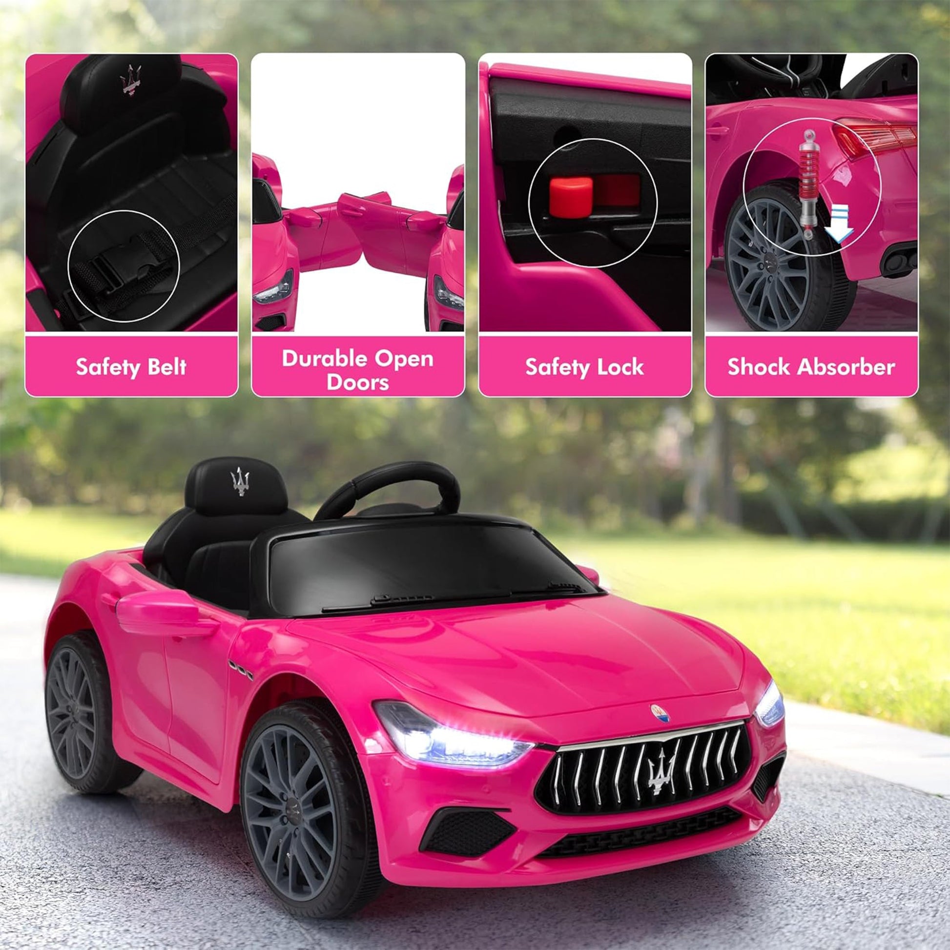 TOBBI Kids Ride On Car, 12V Maserati Ghibli Electric Toy w/ Remote, Music, Pink — image 4