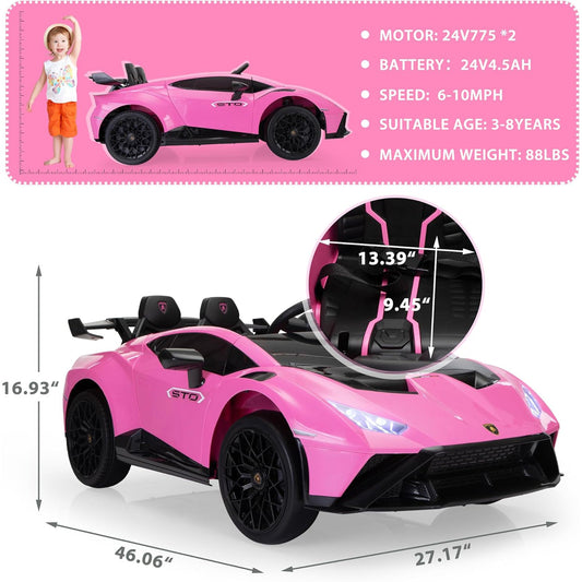 TOBBI 24 Volt Lamborghini Electric Car Toy with Remote Control Included, Pink — image 2