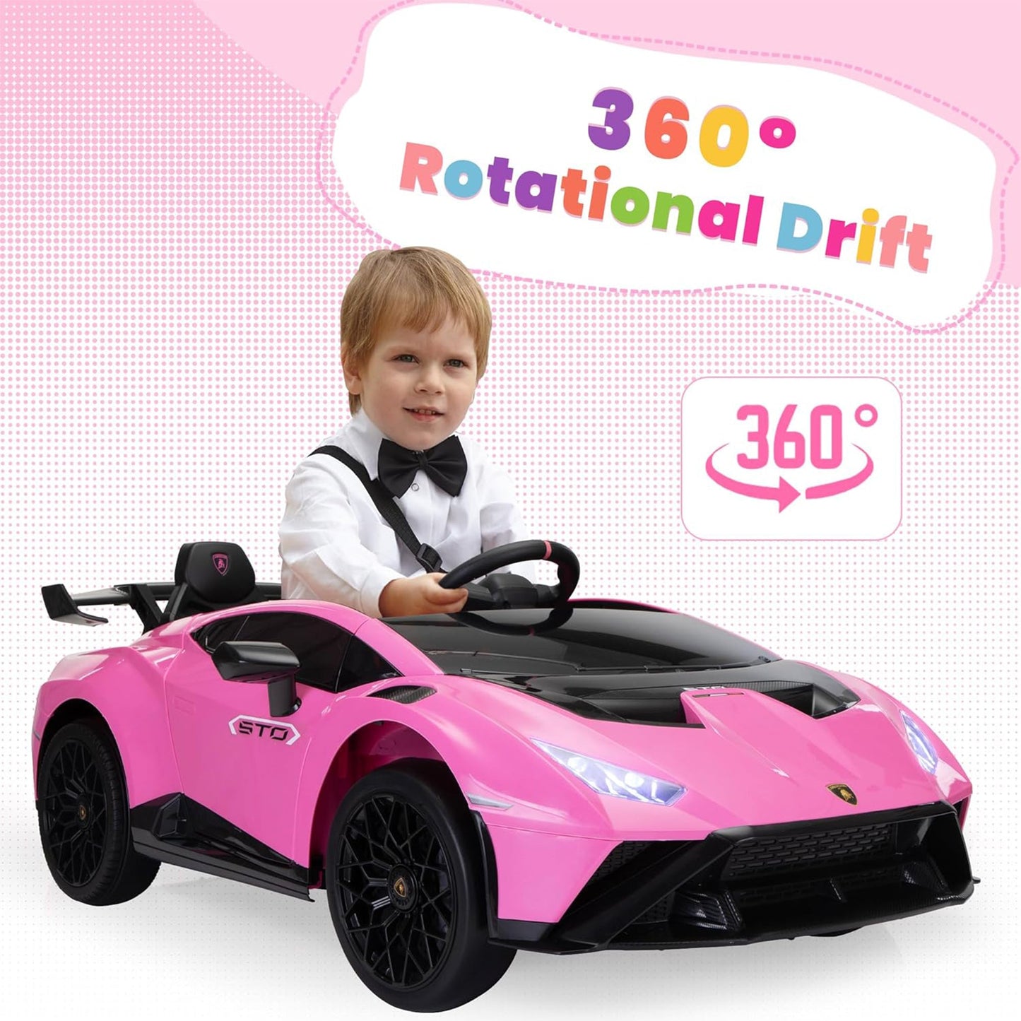TOBBI 24 Volt Lamborghini Electric Car Toy with Remote Control Included, Pink — image 3