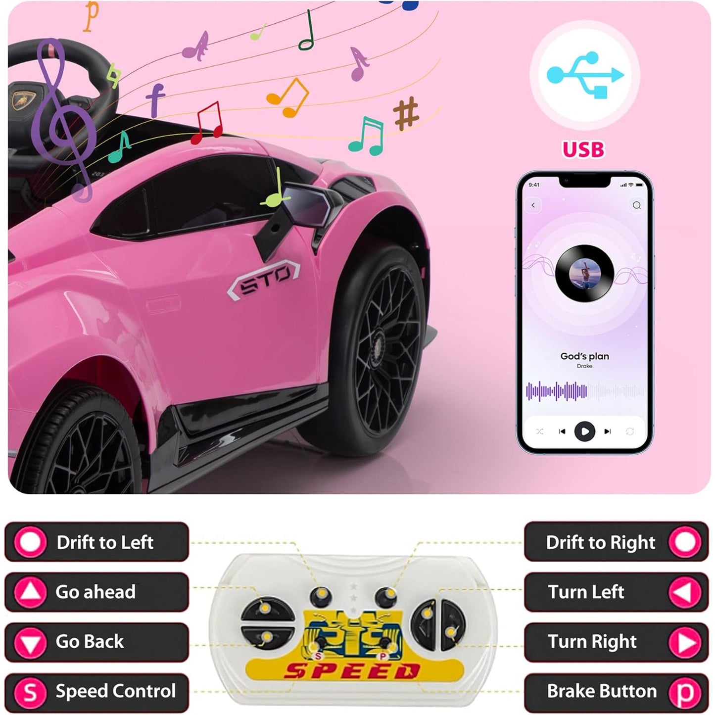 TOBBI 24 Volt Lamborghini Electric Car Toy with Remote Control Included, Pink — image 6