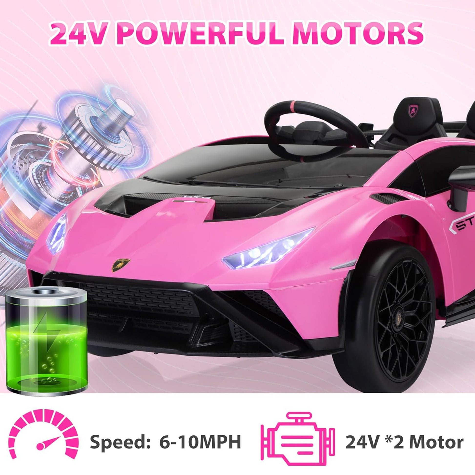 TOBBI 24 Volt Lamborghini Electric Car Toy with Remote Control Included, Pink — image 7